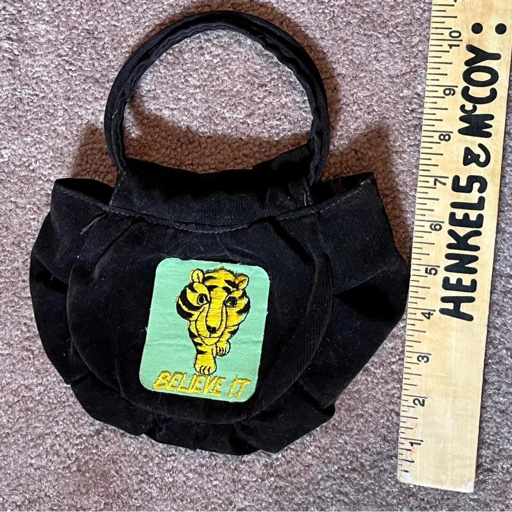 Adorable handmade bag with tiger, embroidered “believe it”